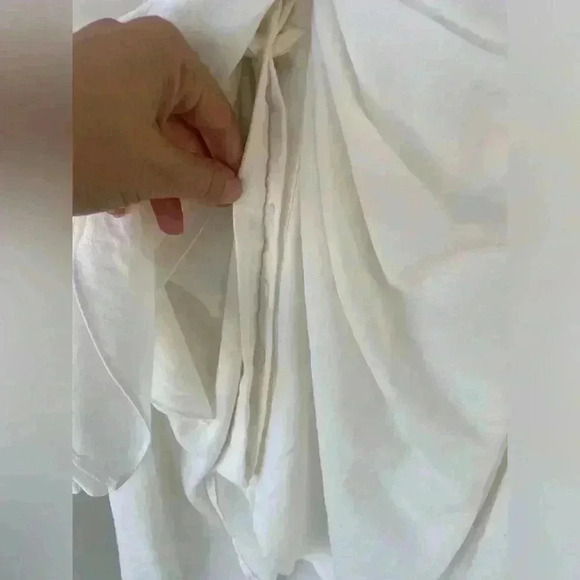 Choosy women’s draped cream ivory low Deep Plunge collar long sleeve button down - Picture 12 of 12